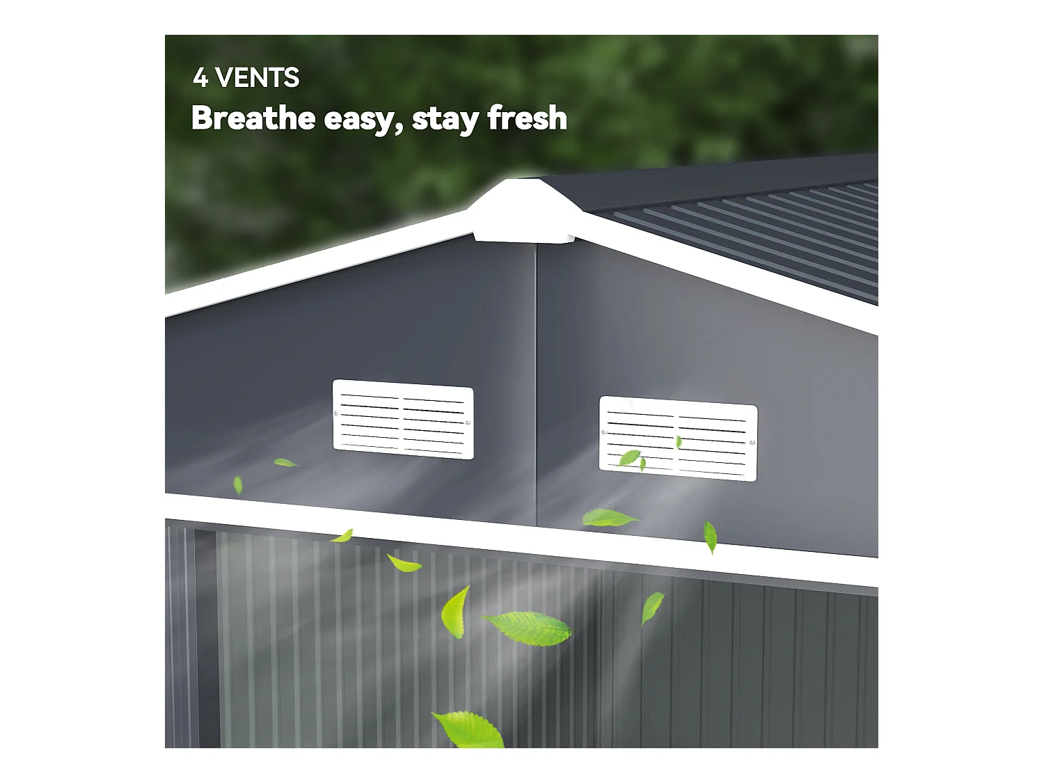 Capanno attrezzi in acciaio con 2 porte e 4 prese d'aria