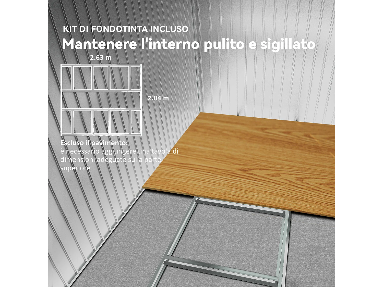 Capanno attrezzi in acciaio con 2 porte e 4 prese d'aria