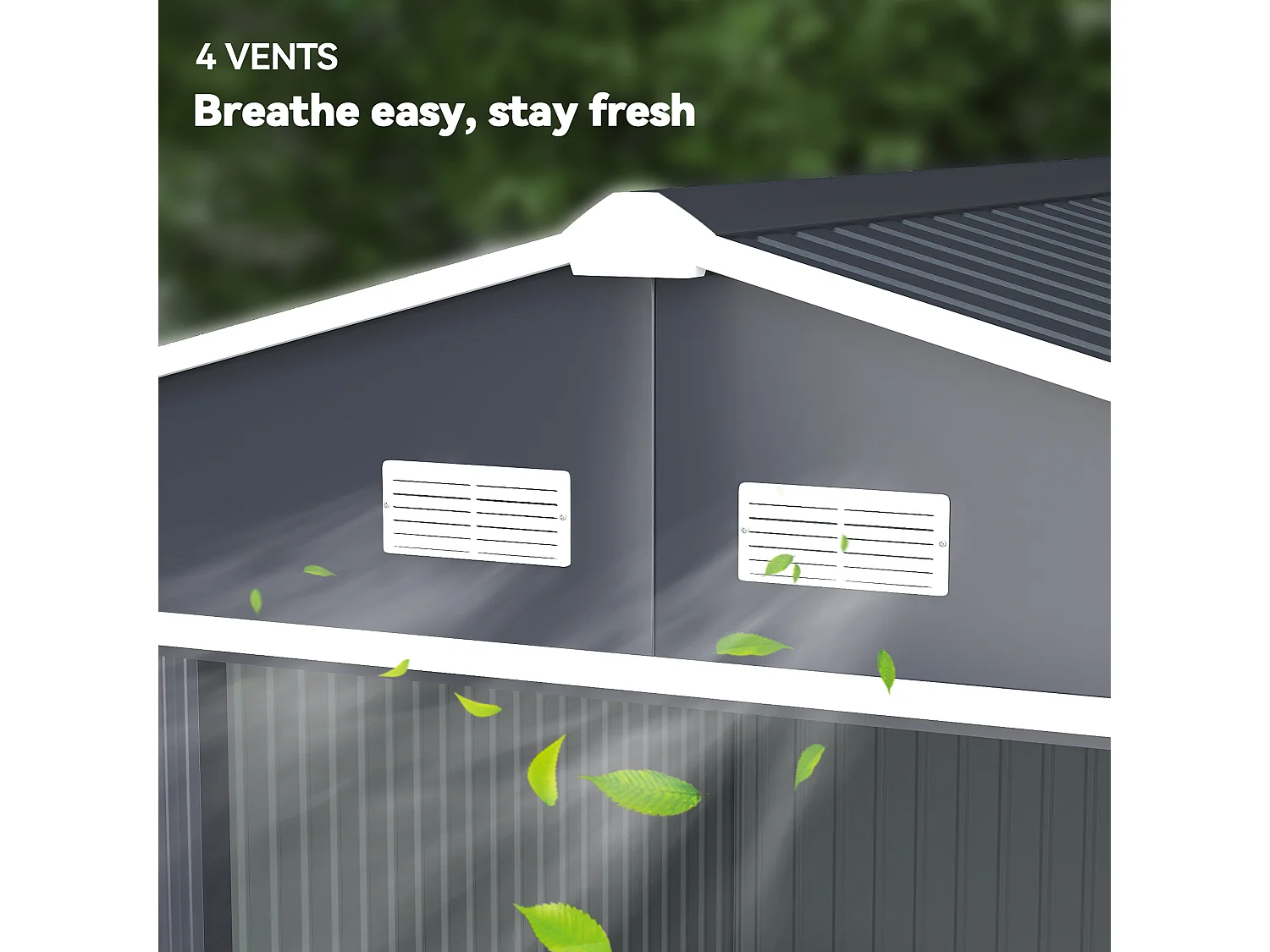 Capanno attrezzi in acciaio con 2 porte e 4 prese d'aria