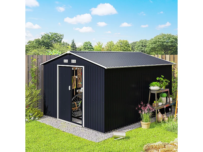 Capanno attrezzi in acciaio con 2 porte e 4 prese d'aria