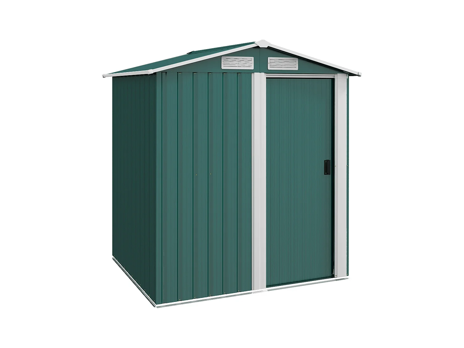 Casetta da giardino con tetto inclinato e prese d'aria acciaio verde