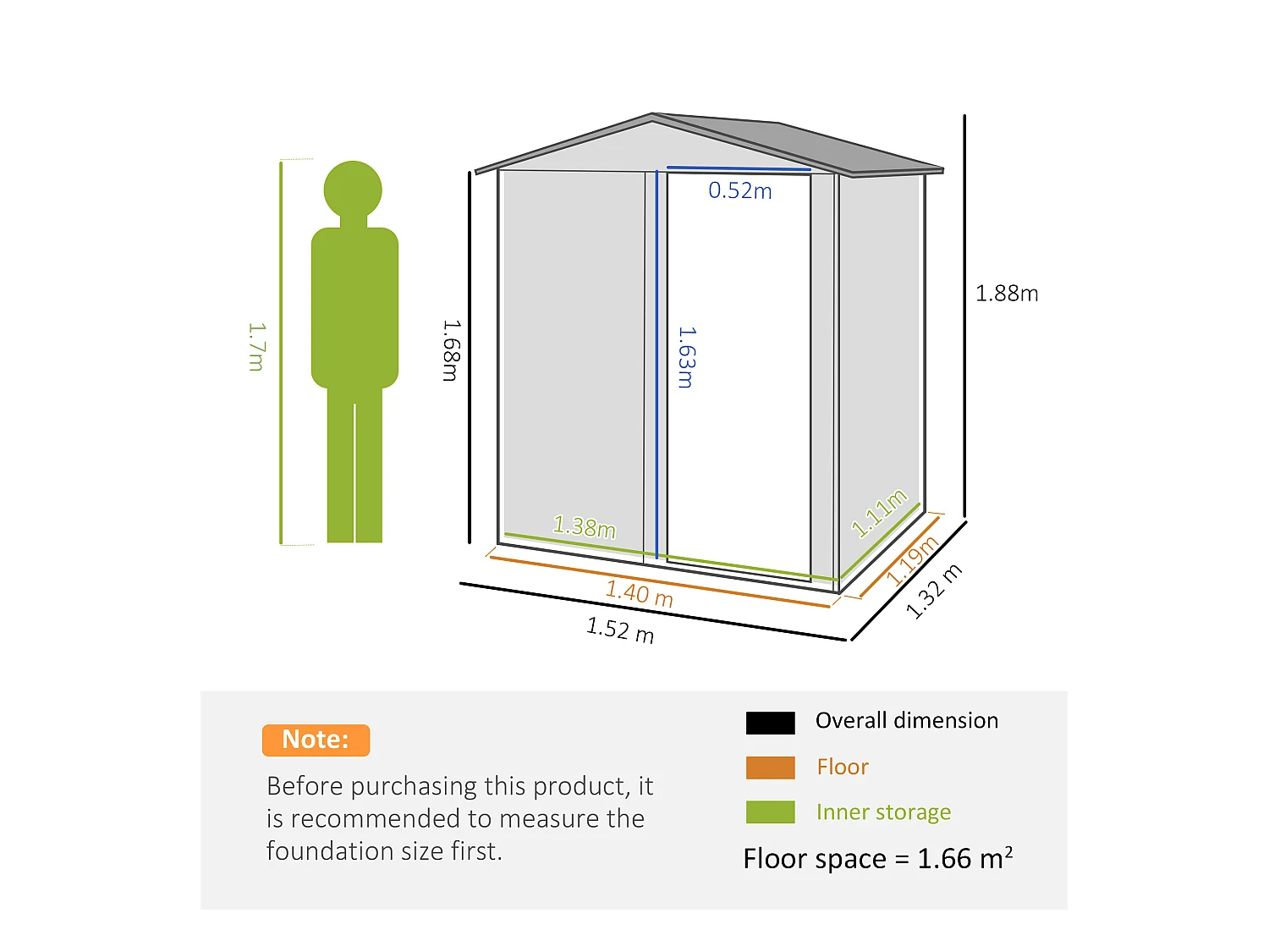 Casetta da giardino con tetto inclinato e prese d'aria acciaio verde