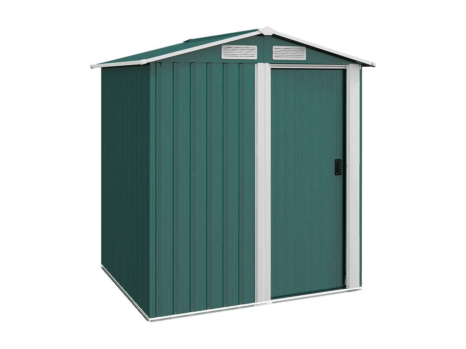 Casetta da giardino con tetto inclinato e prese d'aria acciaio verde