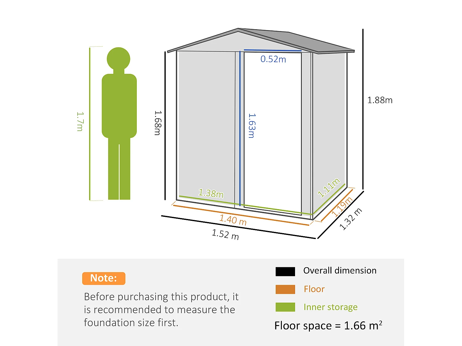 Casetta da giardino con tetto inclinato e prese d'aria acciaio verde