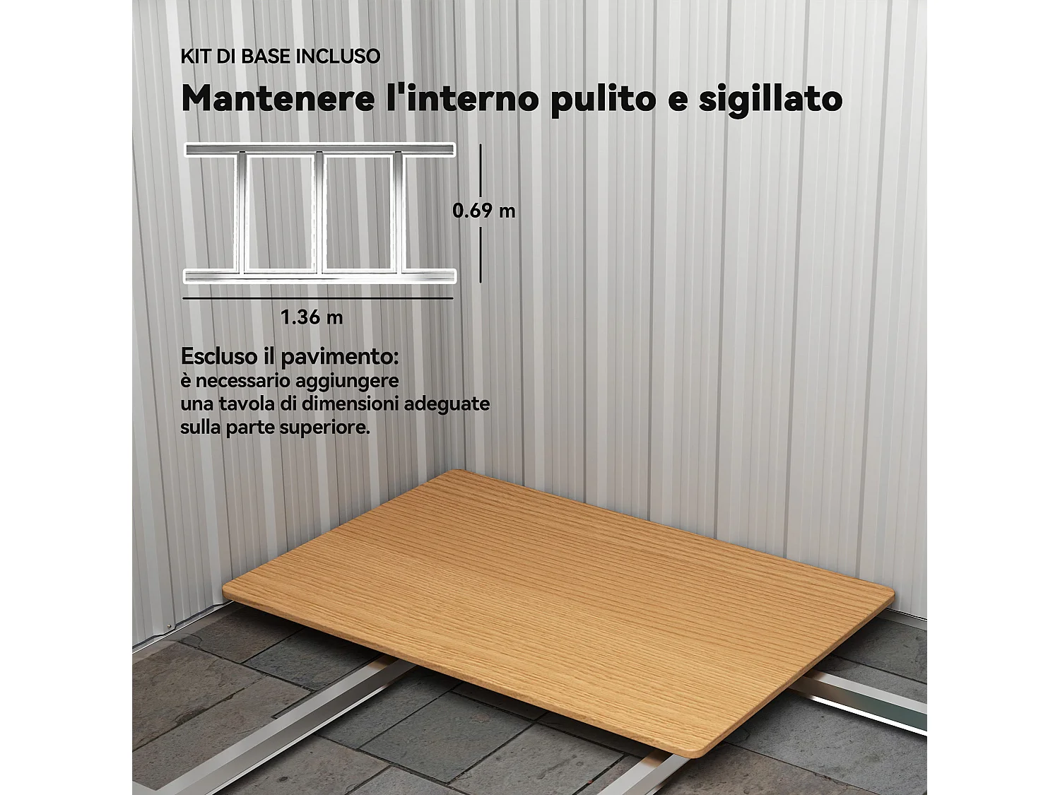 Casetta da giardino con tetto inclinato e prese d'aria acciaio verde