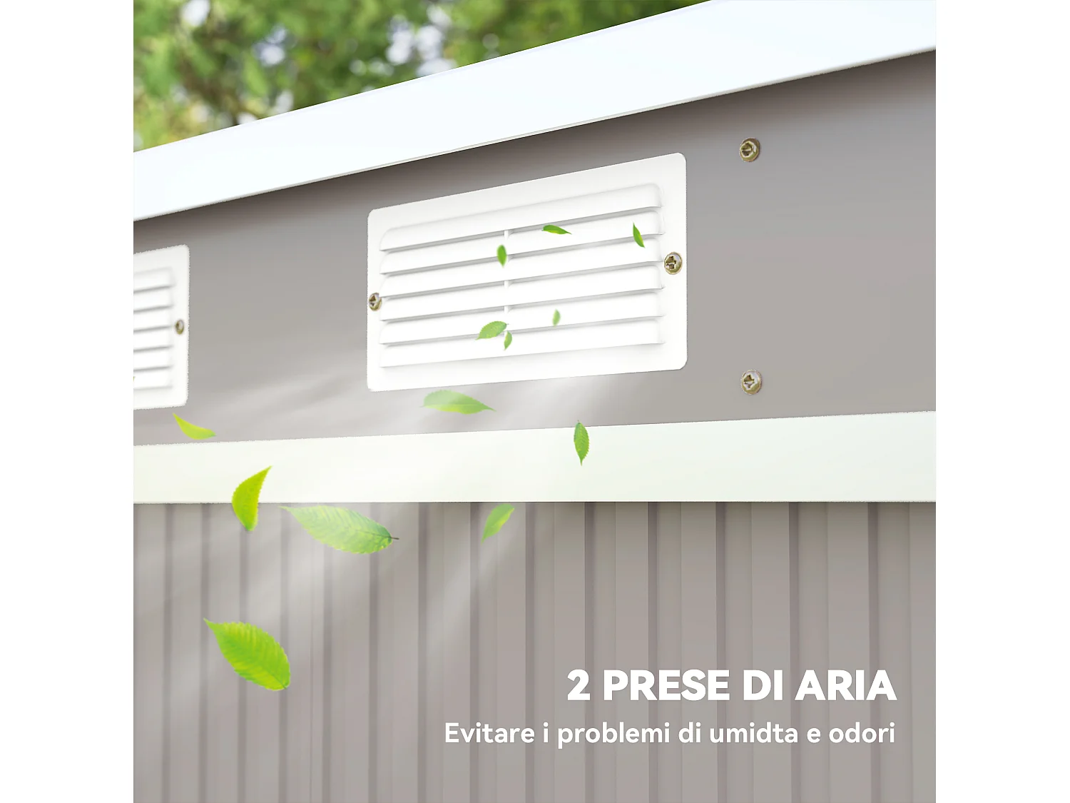 Capanno attrezzi in acciaio con tetto inclinato grigio