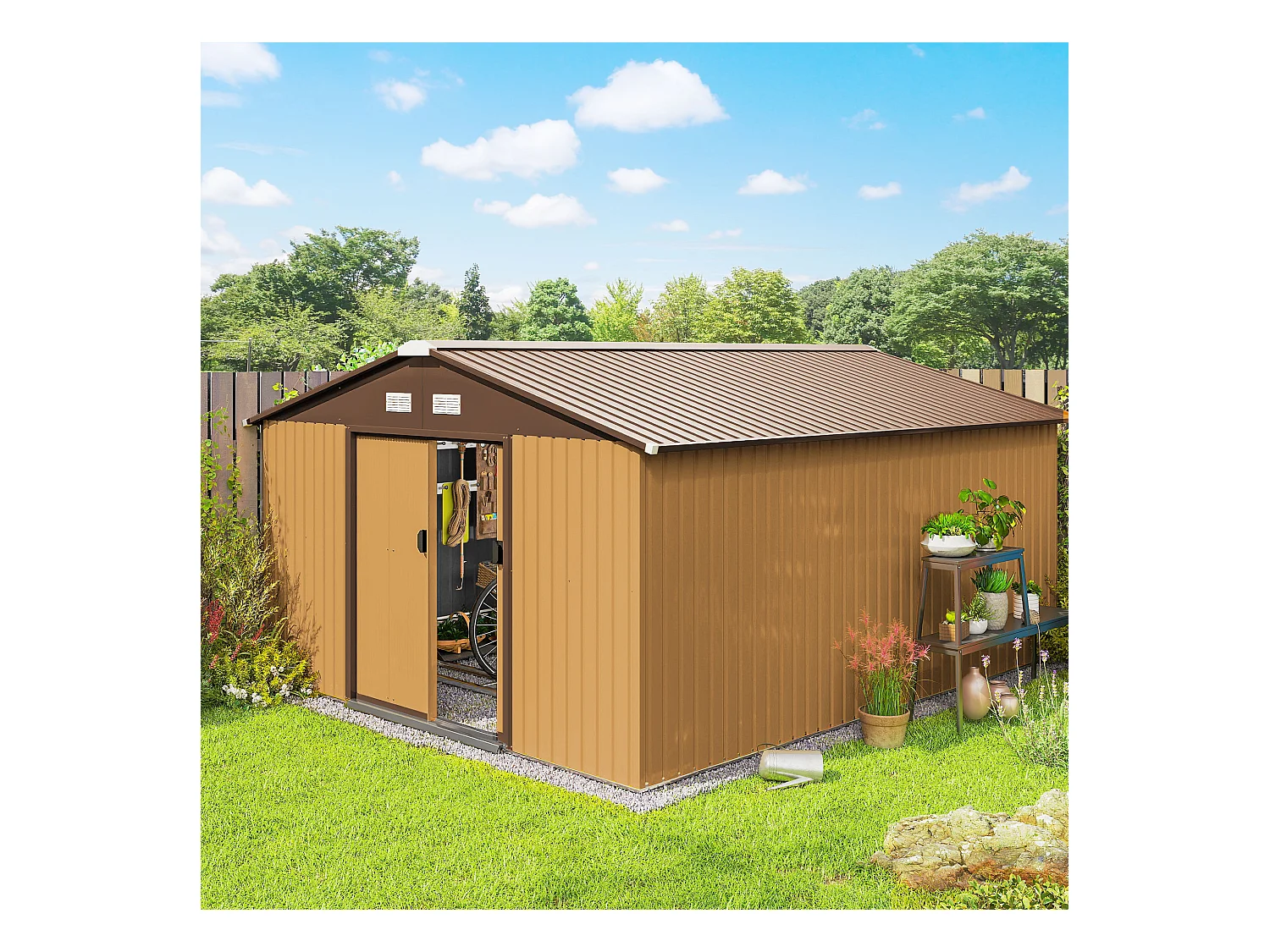 Casetta da giardino 340x386x200cm 2 porte 4 prese d'aria