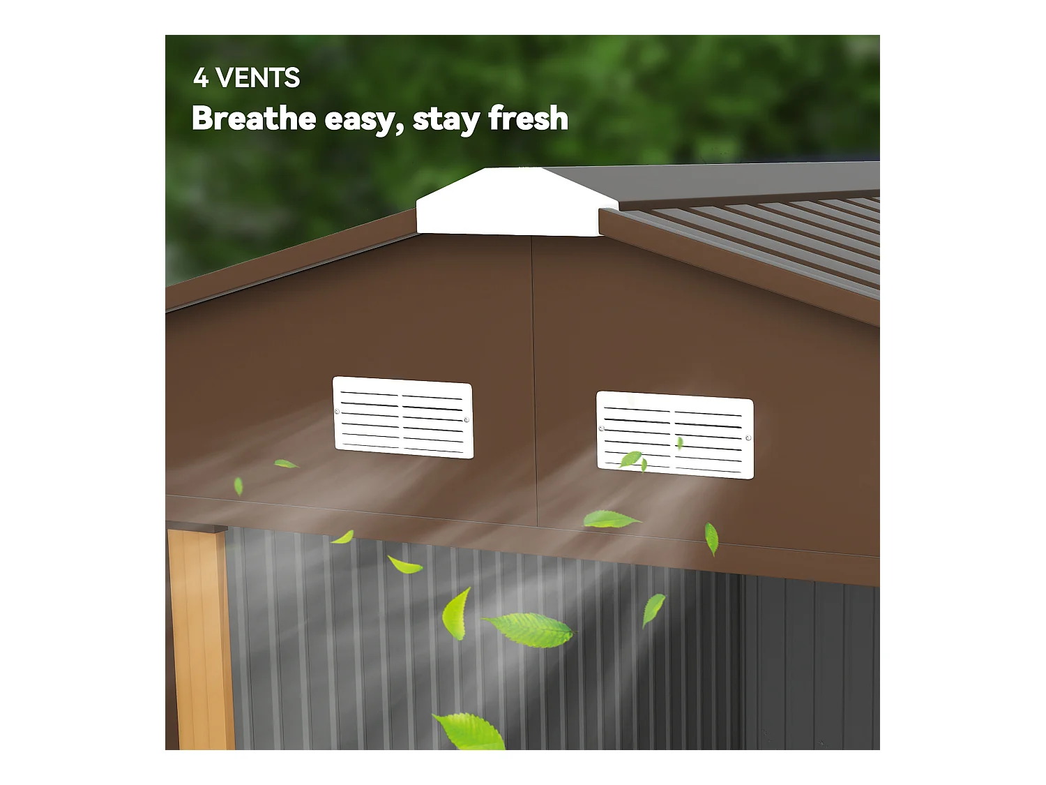 Casetta da giardino 340x386x200cm 2 porte 4 prese d'aria