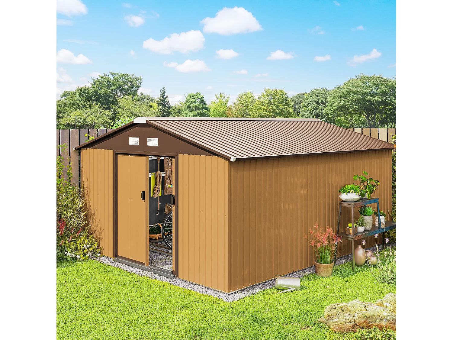 Casetta da giardino 340x386x200cm 2 porte 4 prese d'aria