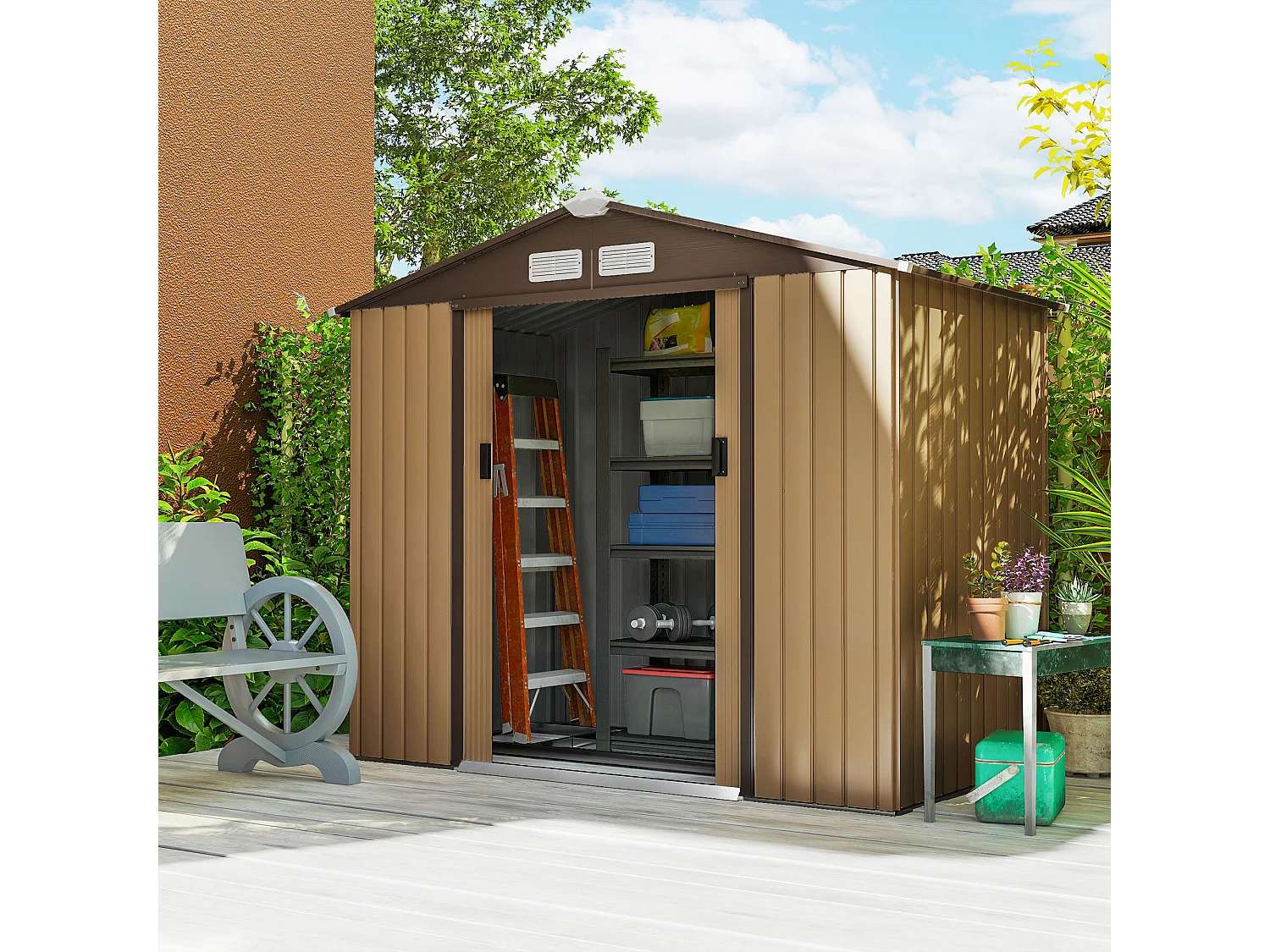 Casetta da giardino in lamiera porte scorrevoli 213x130x185cm