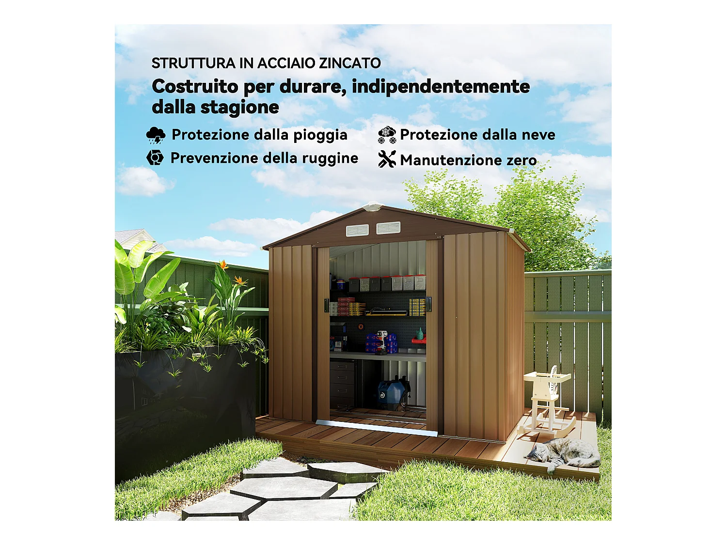 Casetta da giardino in lamiera porte scorrevoli 213x130x185cm