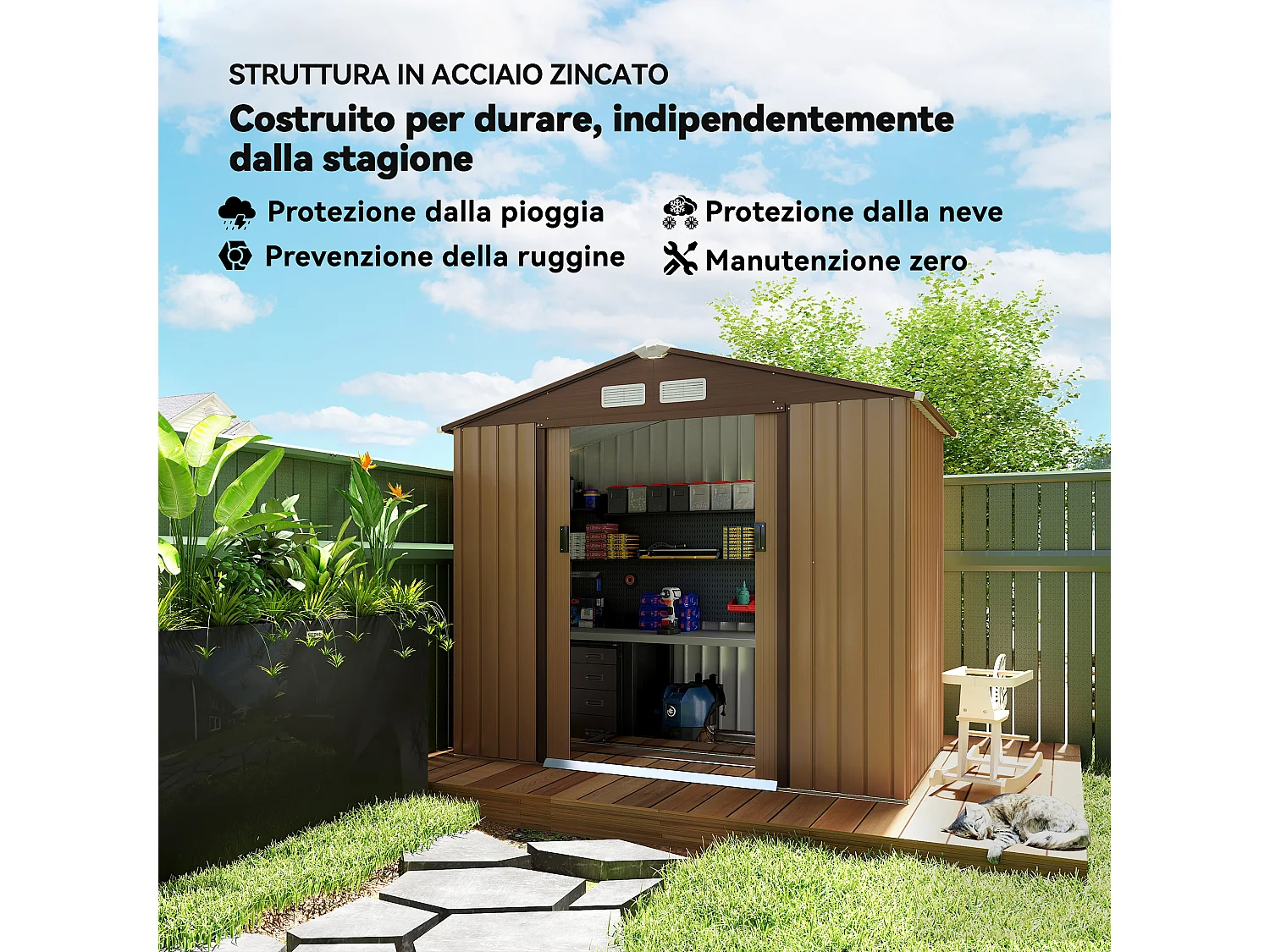 Casetta da giardino in lamiera porte scorrevoli 213x130x185cm