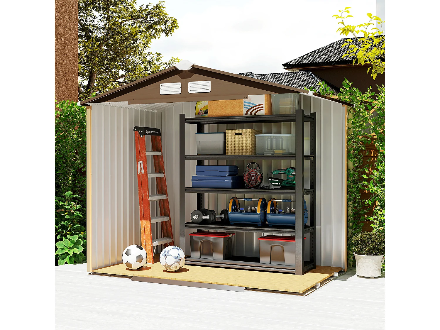 Casetta da giardino in lamiera porte scorrevoli 213x130x185cm