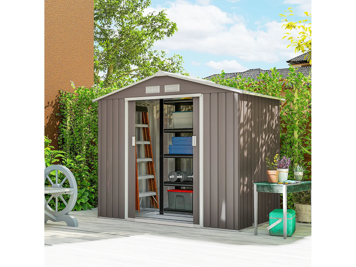 Casetta da giardino in lamiera porte scorrevoli 213x130x185 cm