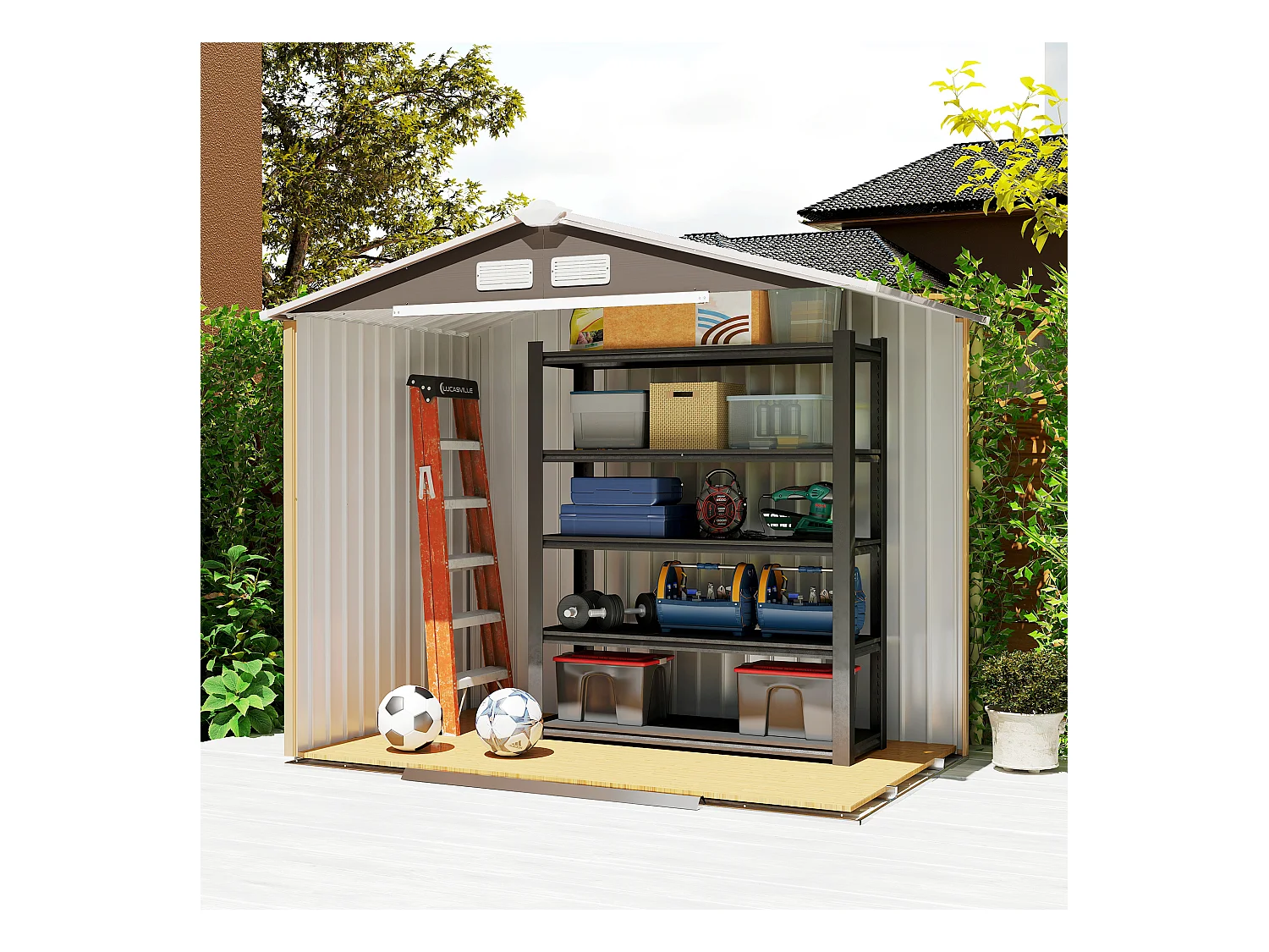 Casetta da giardino in lamiera porte scorrevoli 213x130x185 cm