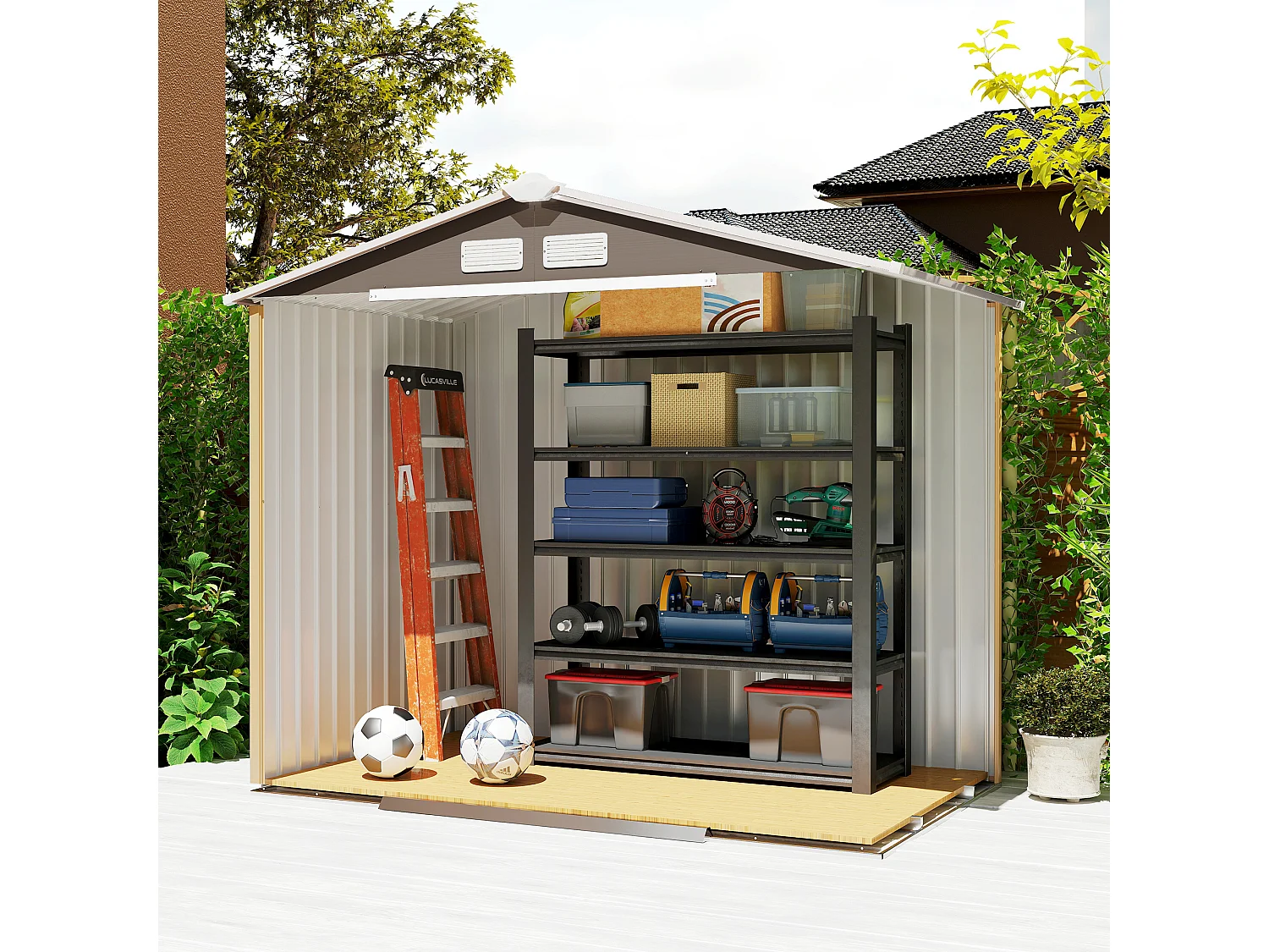 Casetta da giardino in lamiera porte scorrevoli 213x130x185 cm