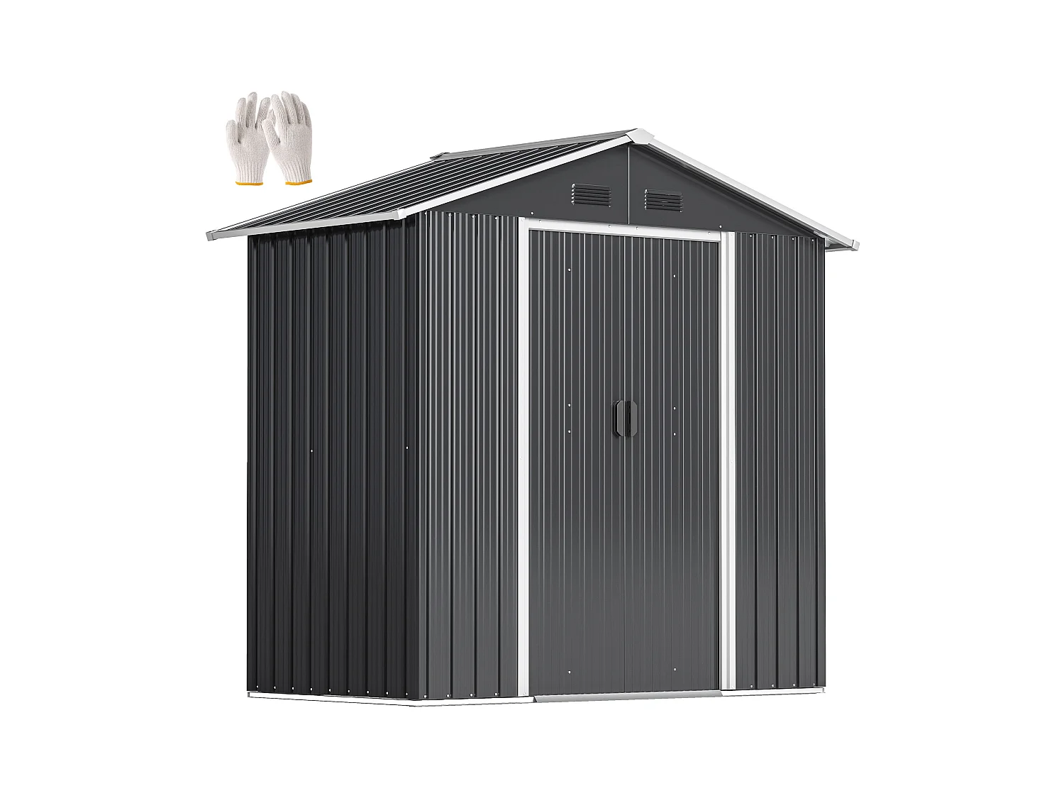 Casetta da giardino con doppia porta scorrevole e prese d'aria grigio