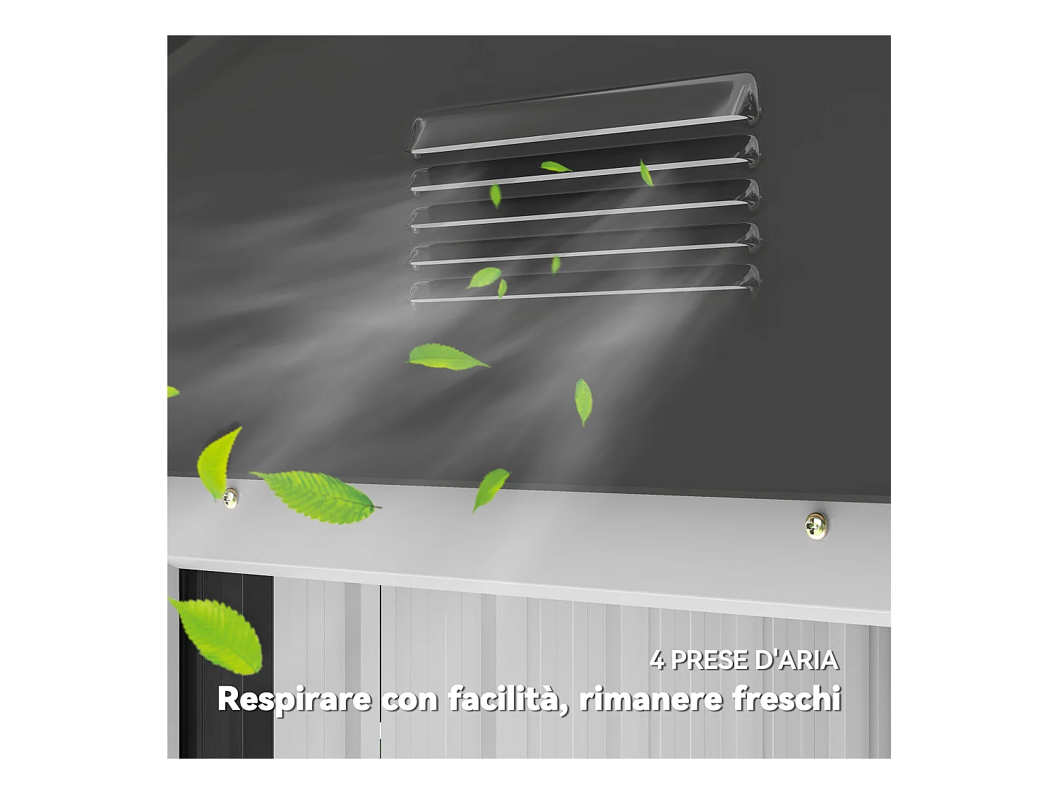 Casetta da giardino con doppia porta scorrevole e prese d'aria grigio