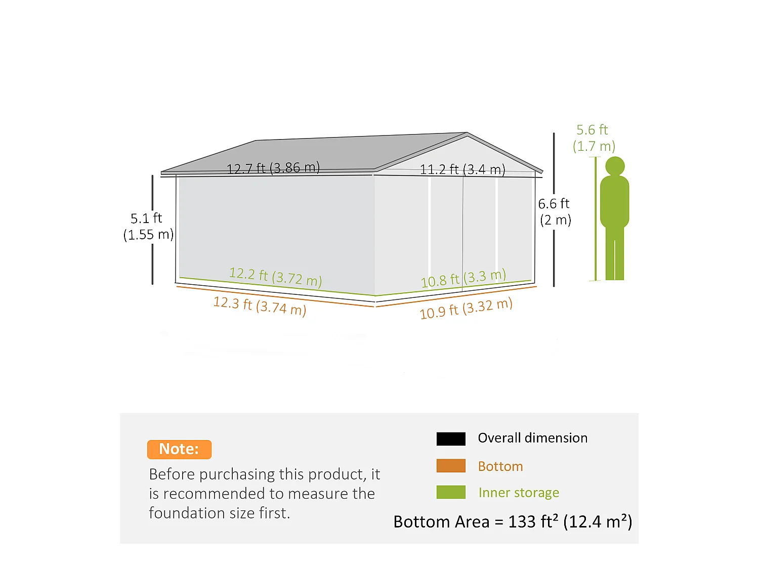 Casetta da giardino 340x386x200cm 2 porte 4 prese d'aria