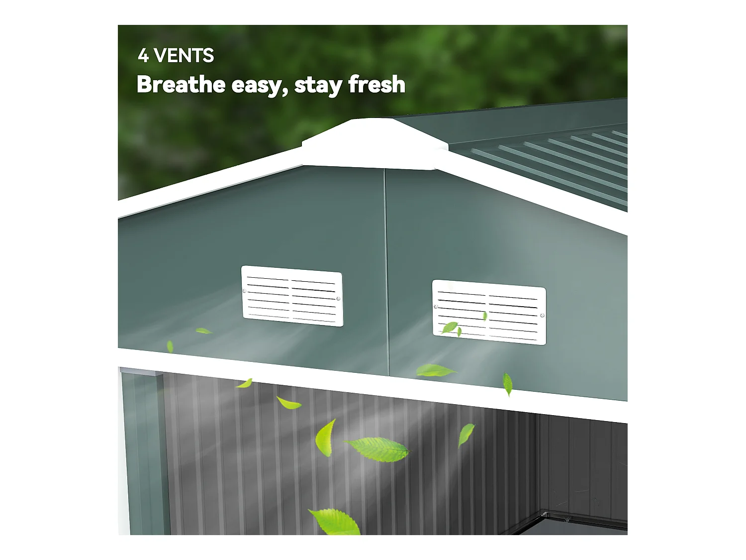 Casetta da giardino 340x386x200cm 2 porte 4 prese d'aria