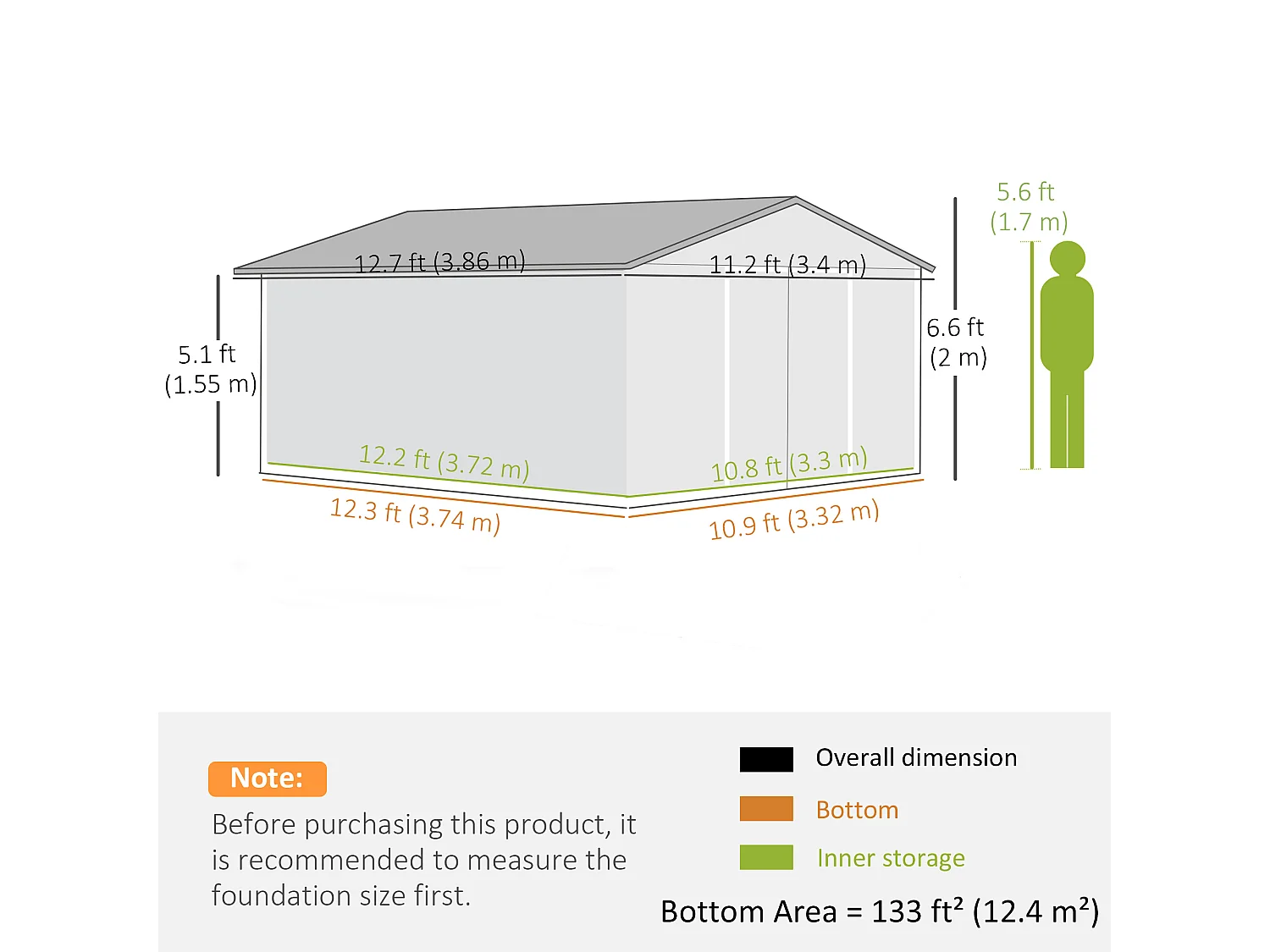 Casetta da giardino 340x386x200cm 2 porte 4 prese d'aria