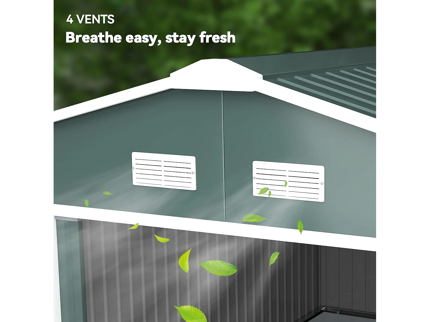 Casetta da giardino 340x386x200cm 2 porte 4 prese d'aria