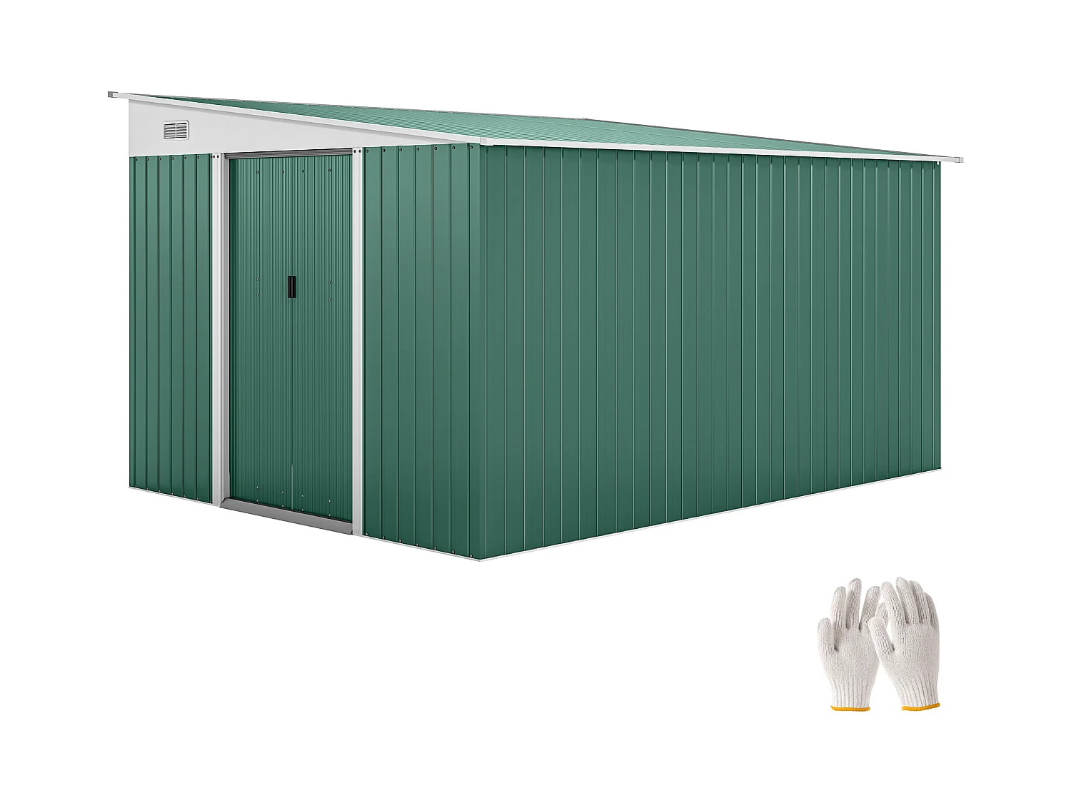 Casetta da giardino con porta scorrevole in acciaio verde