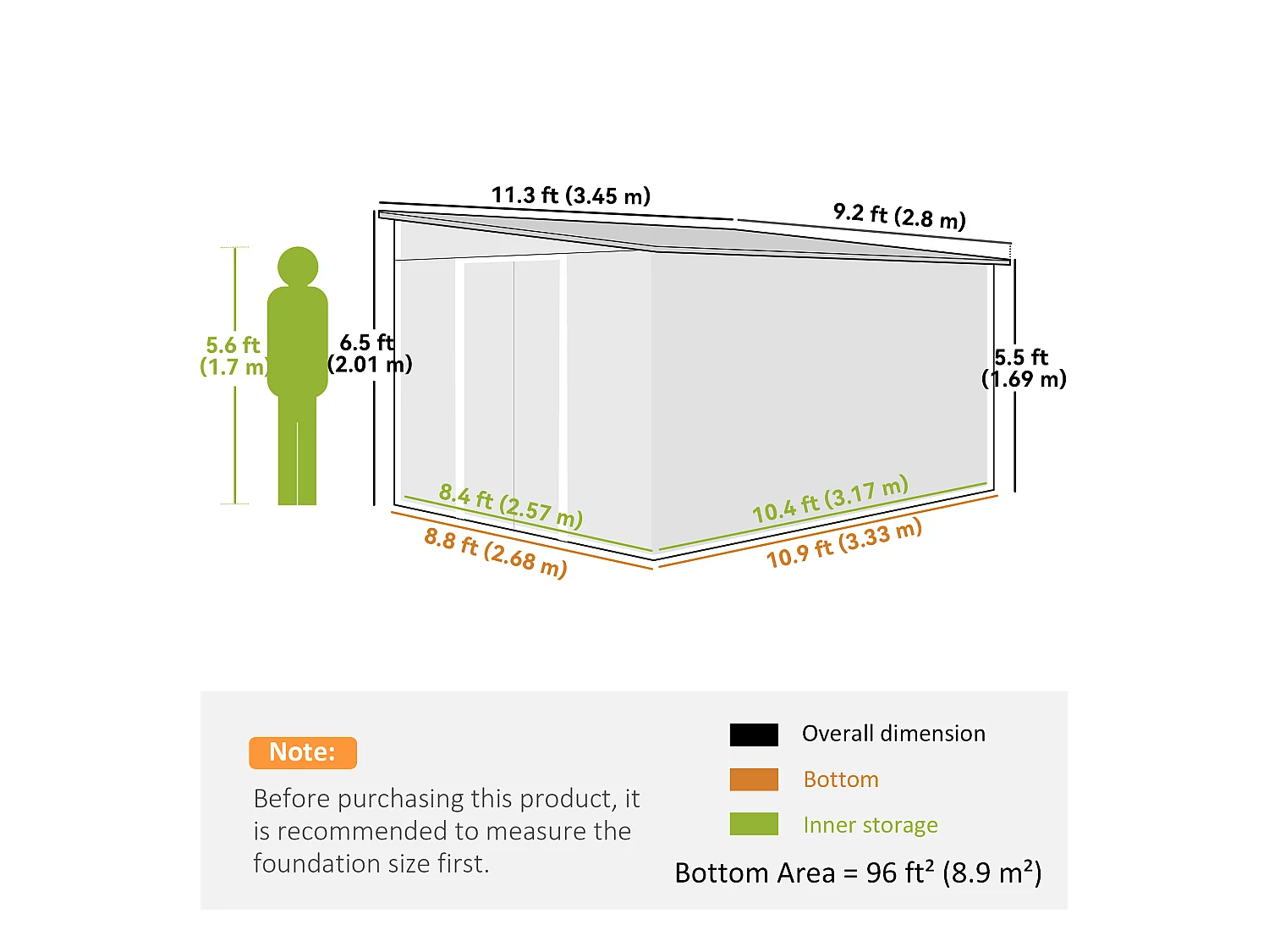 Casetta da giardino con porta scorrevole in acciaio verde
