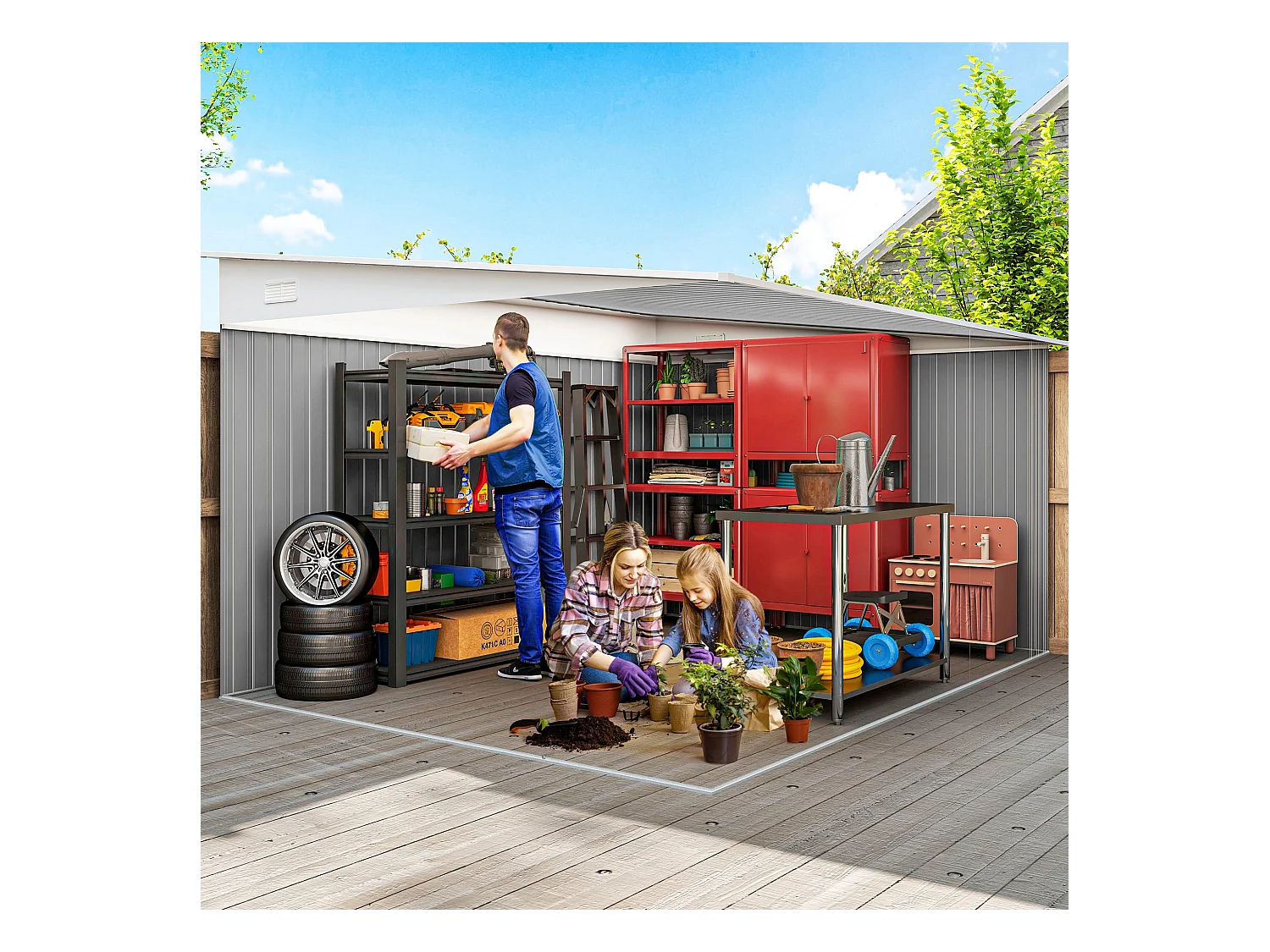 Casetta da giardino con porta scorrevole in acciaio verde