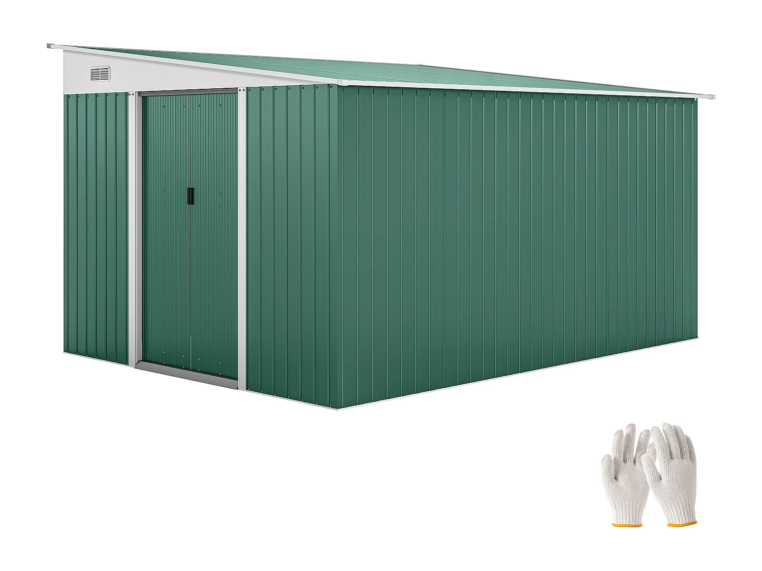 Casetta da giardino con porta scorrevole in acciaio verde