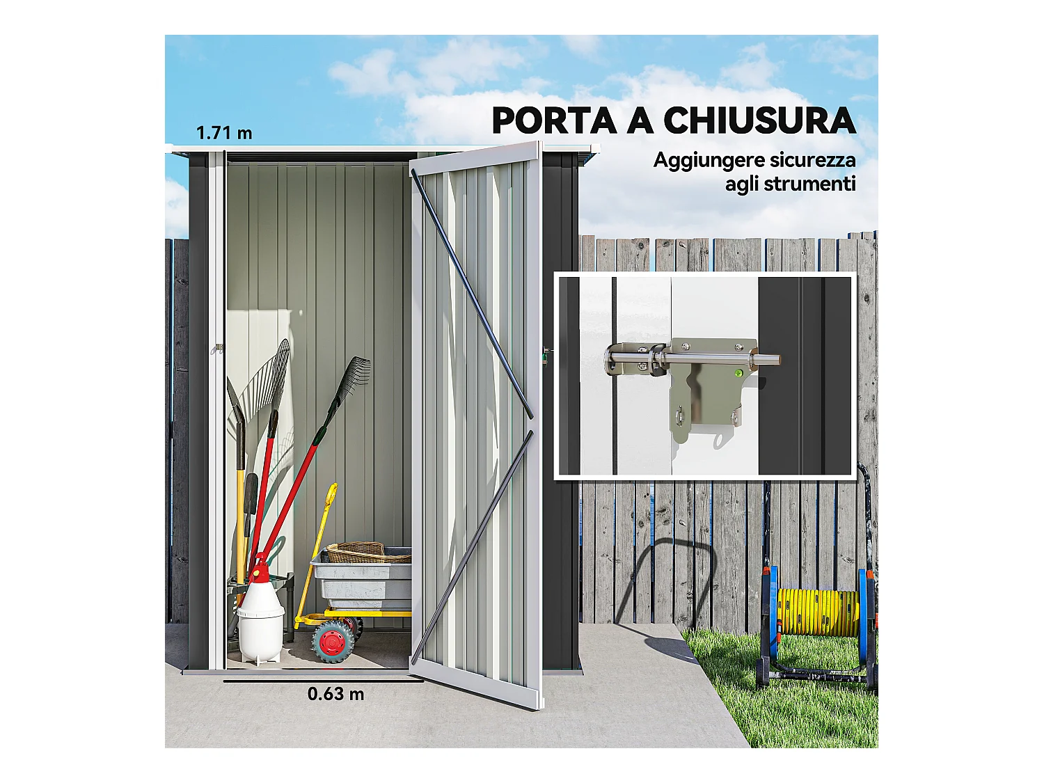 Casetta porta attrezzi acciaio impermeabile 142x84x189cm