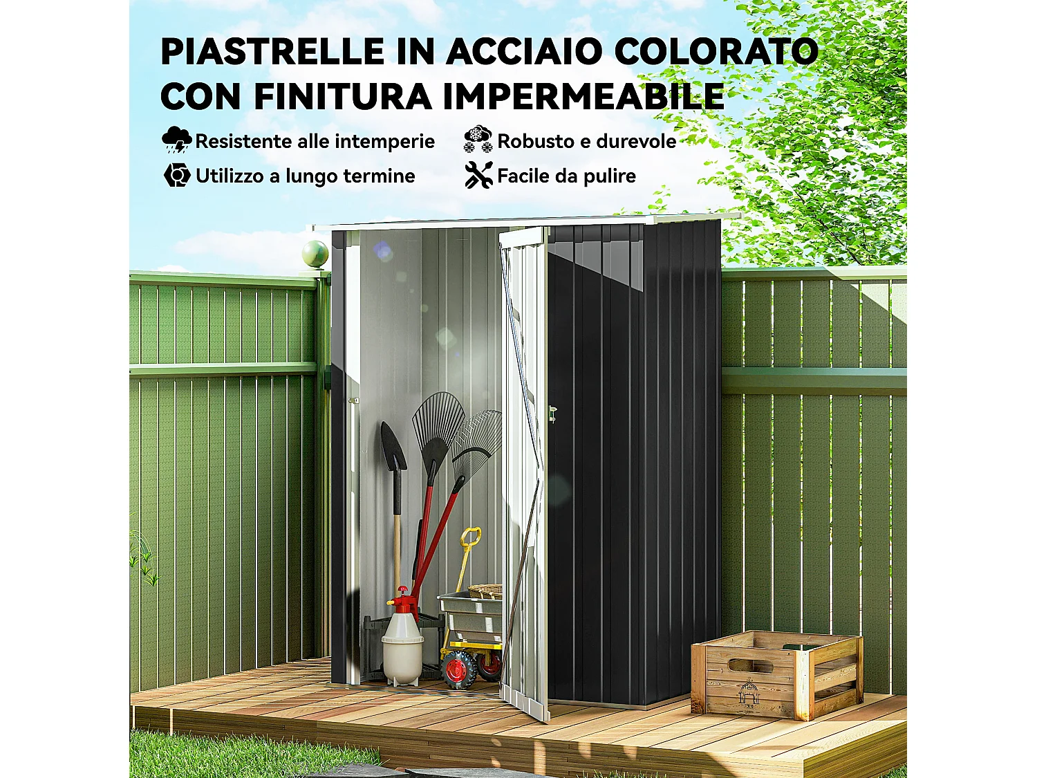 Casetta porta attrezzi acciaio impermeabile 142x84x189cm