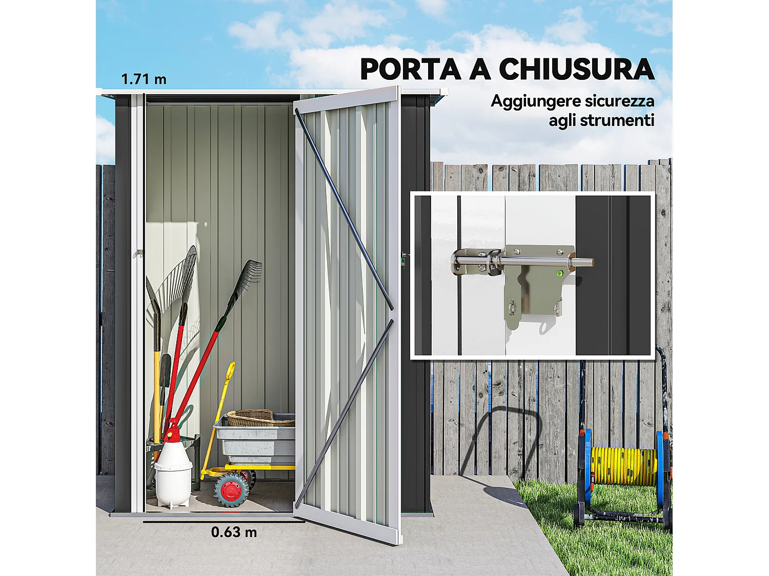 Casetta porta attrezzi acciaio impermeabile 142x84x189cm