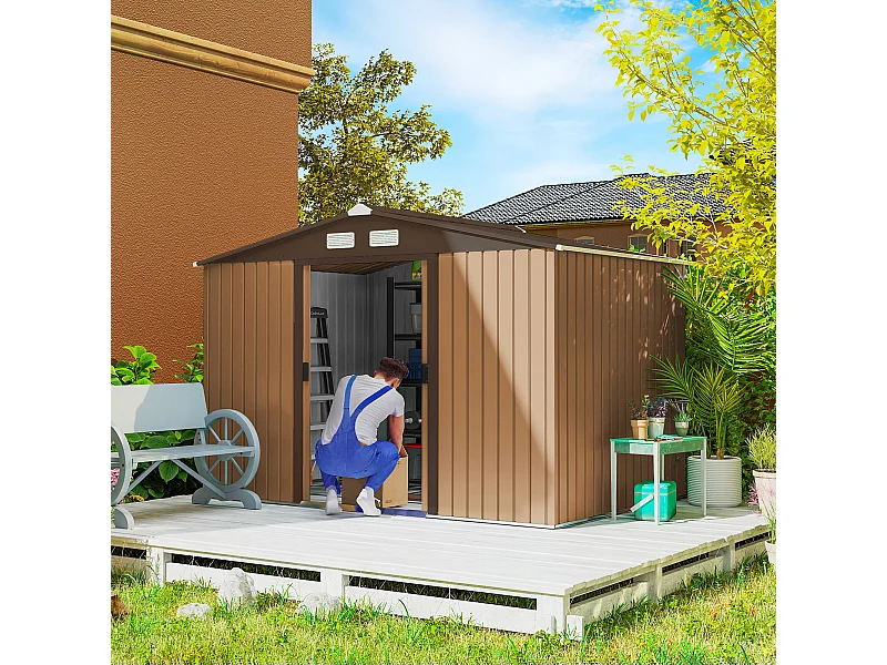 Capanno attrezzi in acciaio con porte scorrevoli 277x195x192 cm giallo