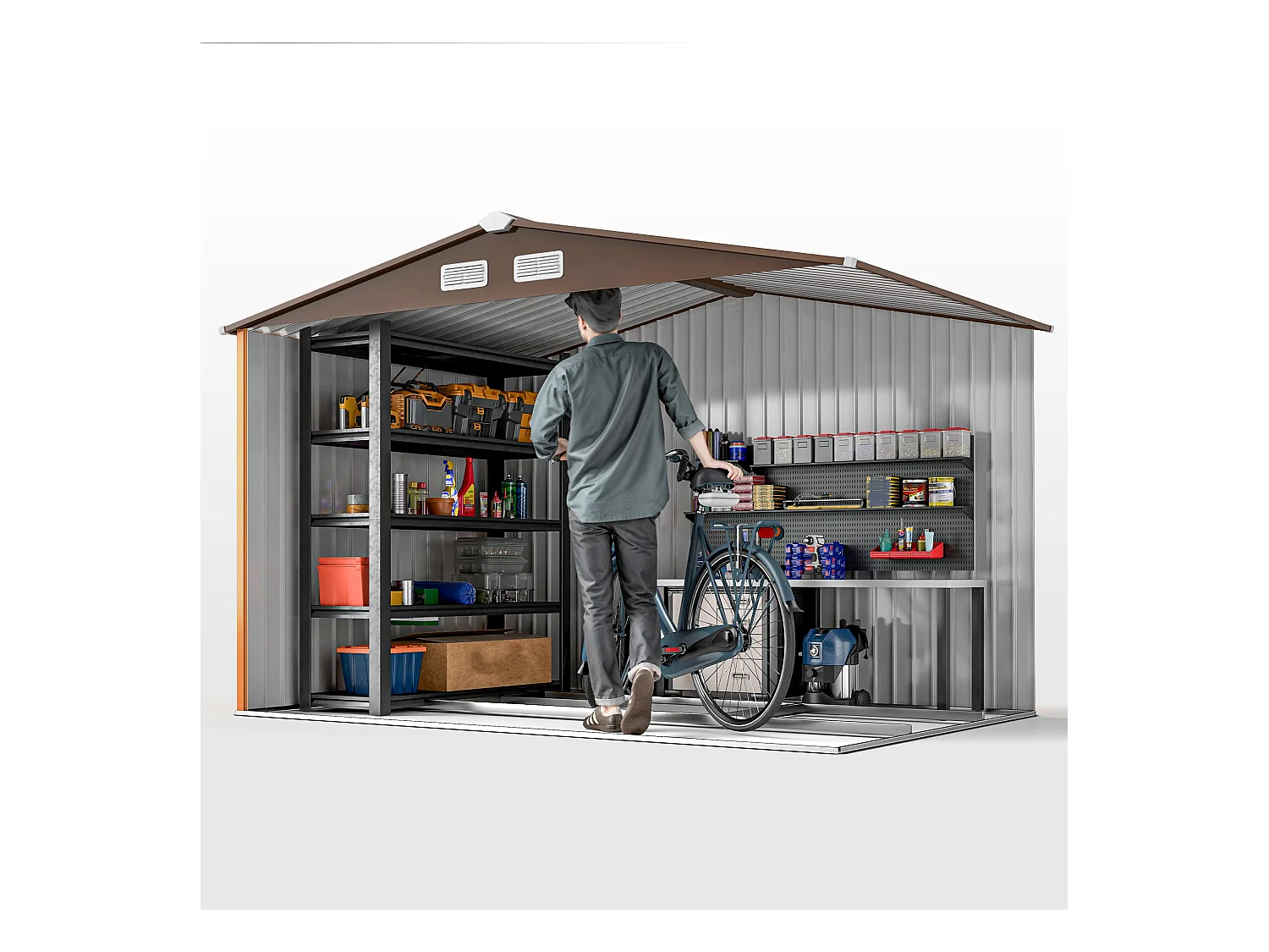 Capanno attrezzi in acciaio con porte scorrevoli 277x195x192 cm giallo