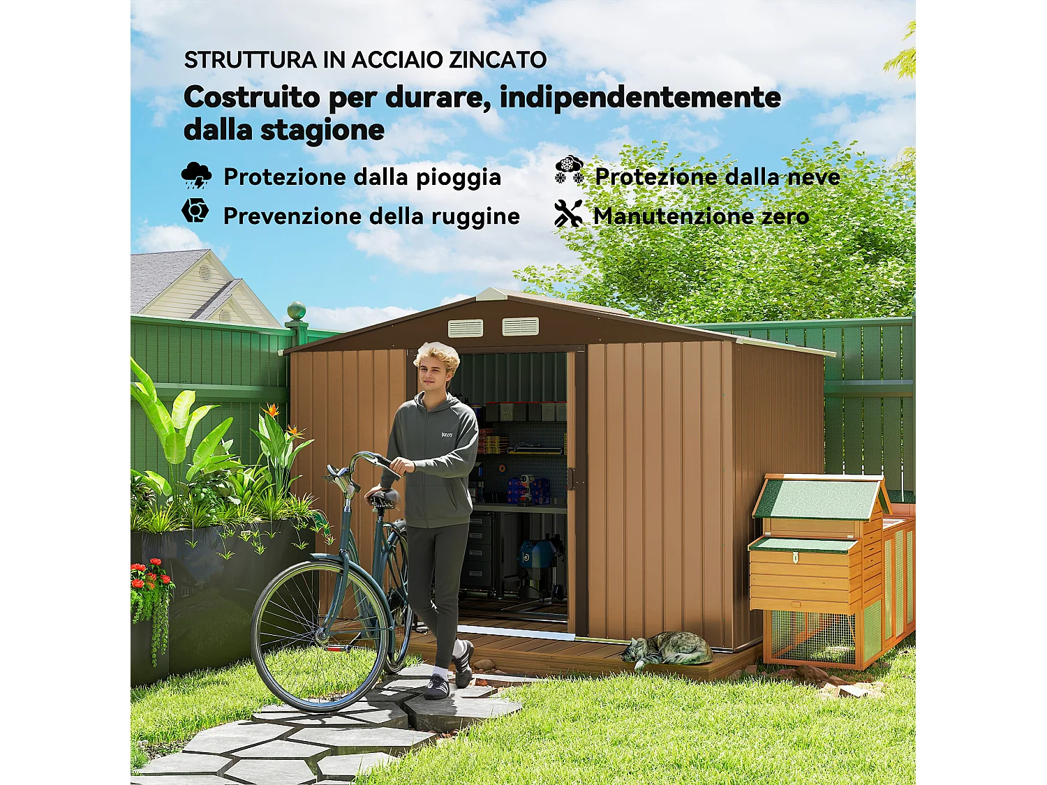 Capanno attrezzi in acciaio con porte scorrevoli 277x195x192 cm giallo