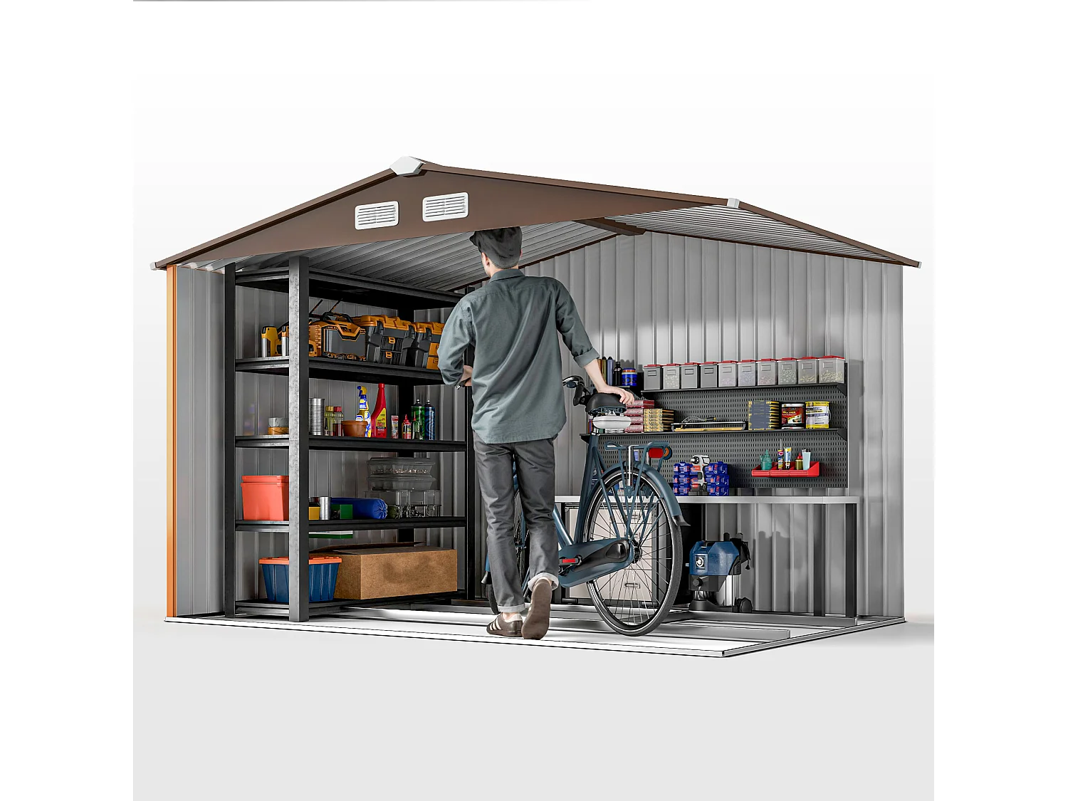 Capanno attrezzi in acciaio con porte scorrevoli 277x195x192 cm giallo