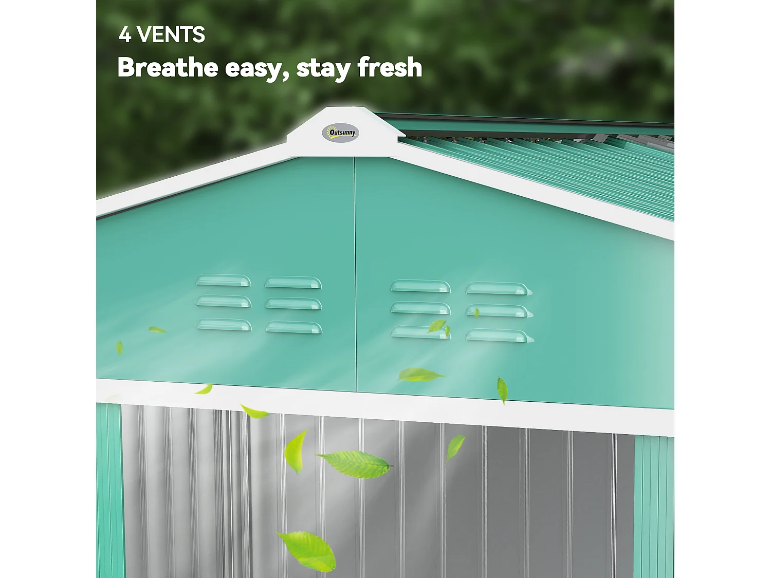 Casetta porta attrezzi in acciaio con tetto inclinato e 2 porte verde