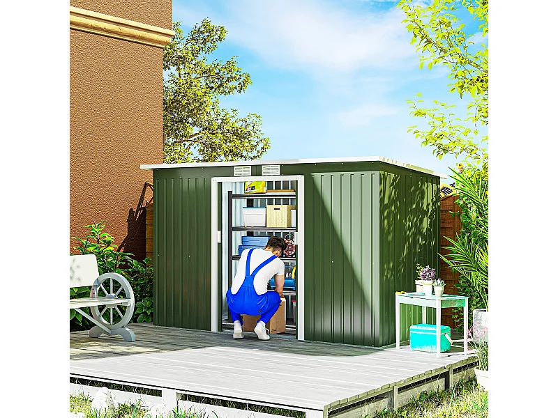 Casetta da giardino in lamiera d'acciaio con porte scorrevoli
