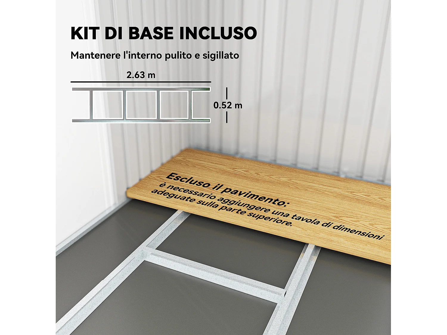 Casetta da giardino in lamiera d'acciaio con porte scorrevoli