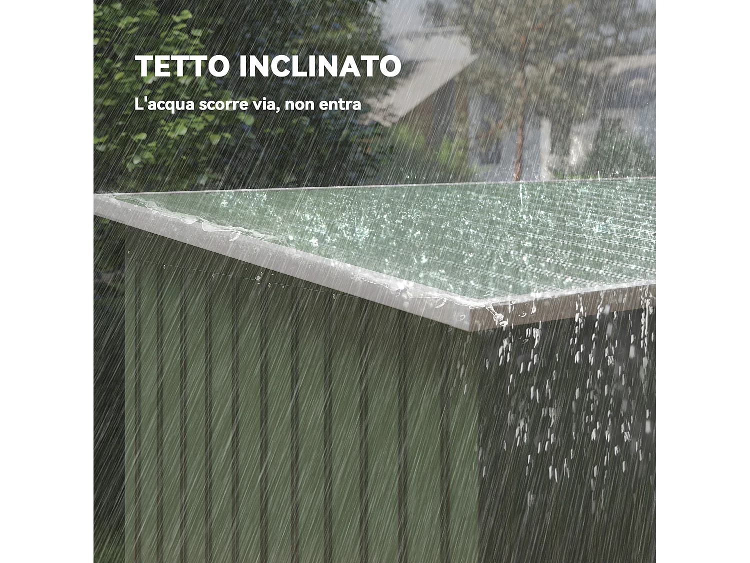 Casetta da giardino in lamiera d'acciaio con porte scorrevoli