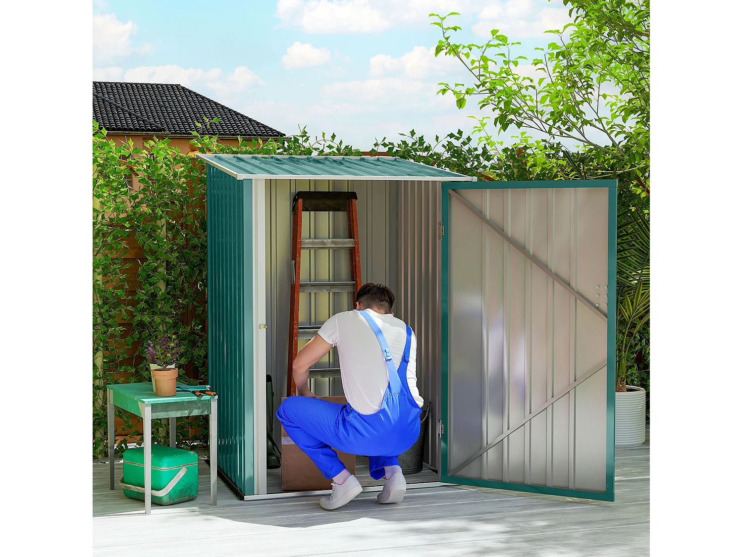 Casetta da giardino 1x1m con porta in acciaio verde