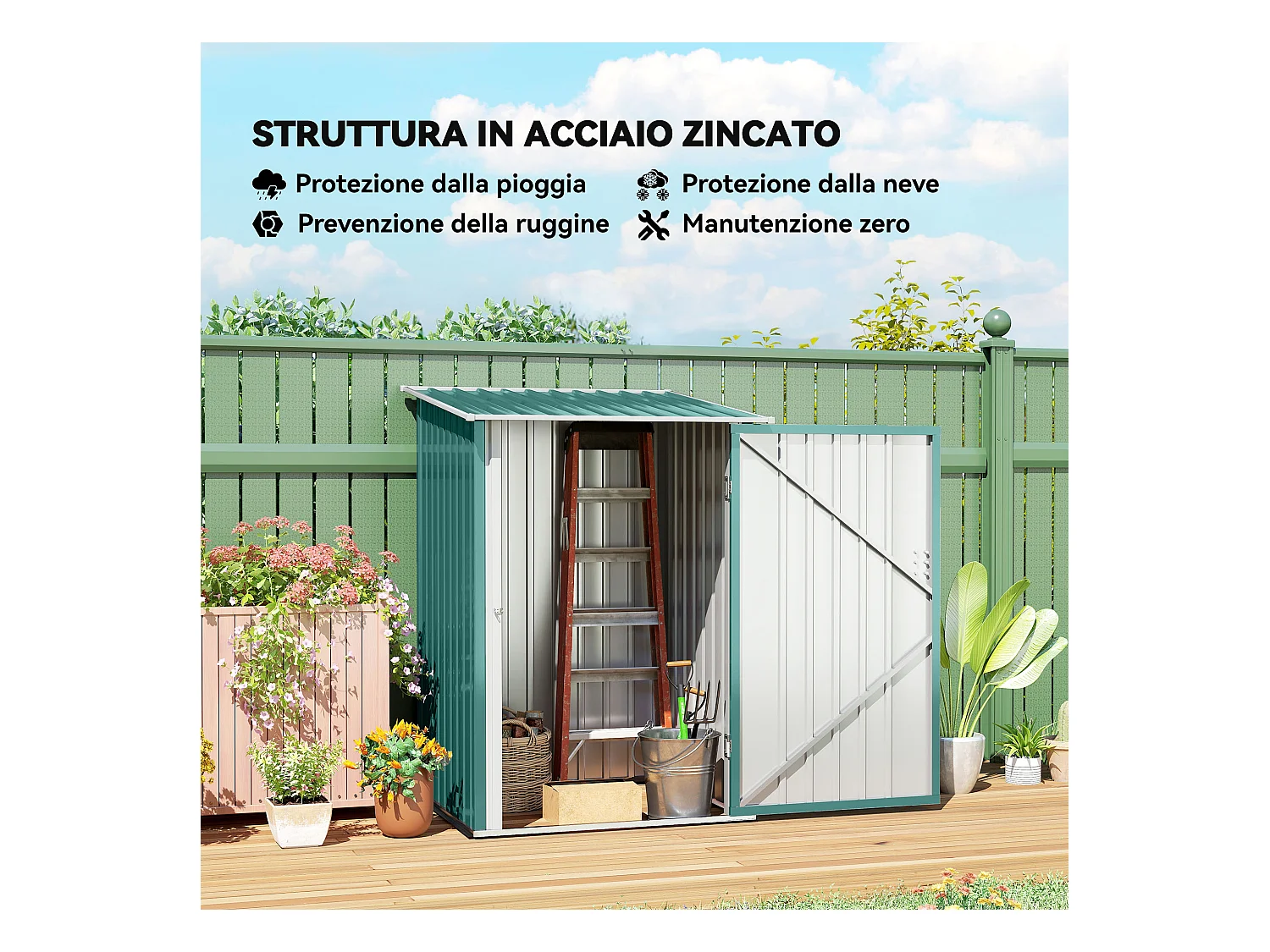 Casetta da giardino 1x1m con porta in acciaio verde