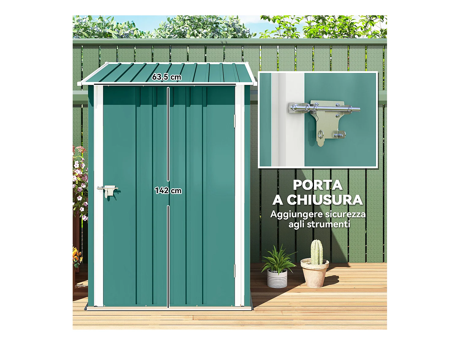 Casetta da giardino 1x1m con porta in acciaio verde