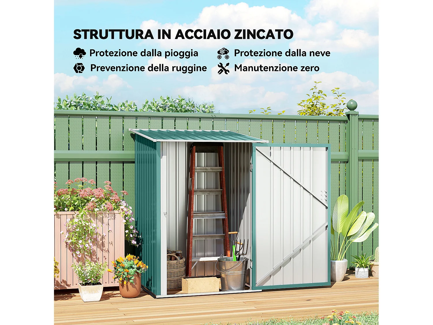 Casetta da giardino 1x1m con porta in acciaio verde
