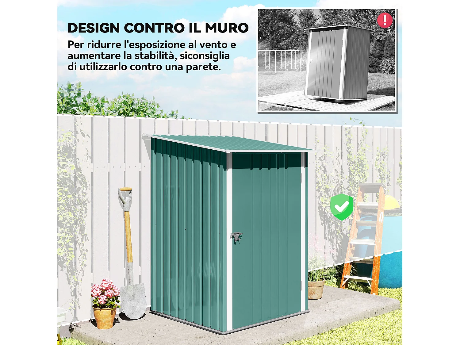 Casetta da giardino 1x1m con porta in acciaio verde