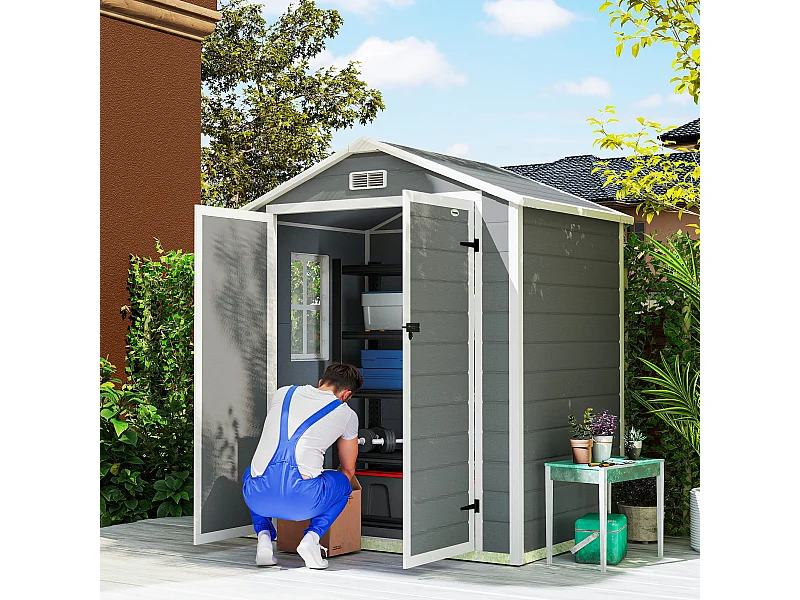 Casetta da giardino con finestra e doppia porta in alluminio pp grigio