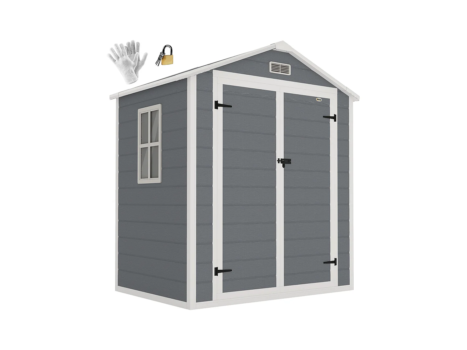 Casetta da giardino con finestra e doppia porta in alluminio pp grigio