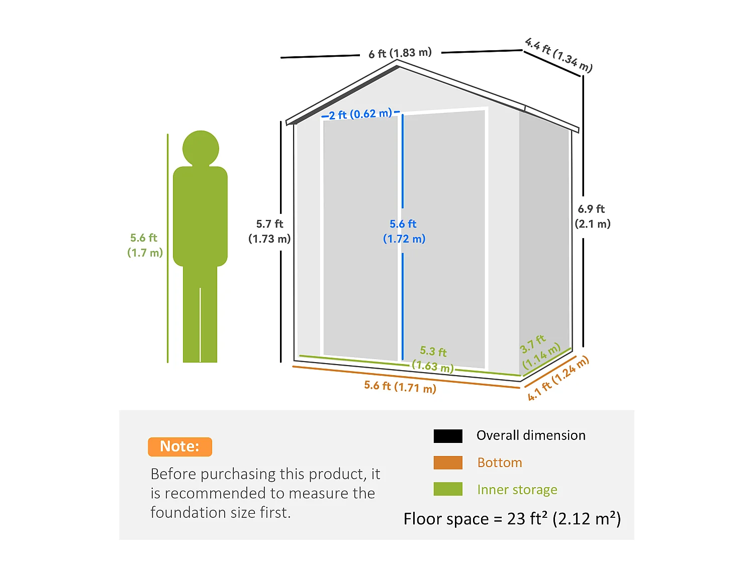 Casetta da giardino con finestra e doppia porta in alluminio pp grigio