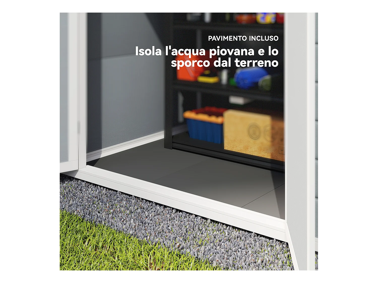 Casetta da giardino con finestra e doppia porta in alluminio pp grigio